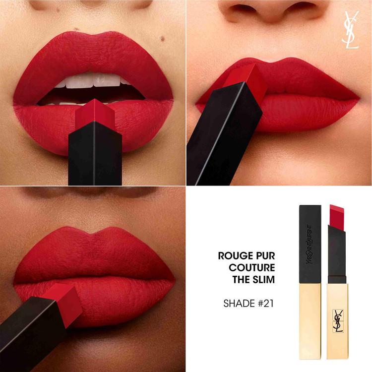 رنگ قرمز کلاسیک YSL The Slim روی لب طبیعی