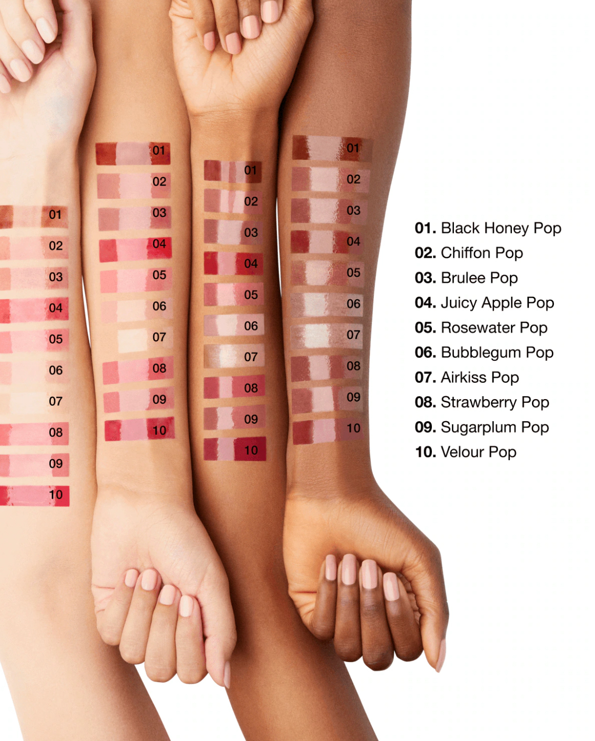 تست رنگ لیپ‌گلاس کلینیک 07 Airkiss روی پوست دست
