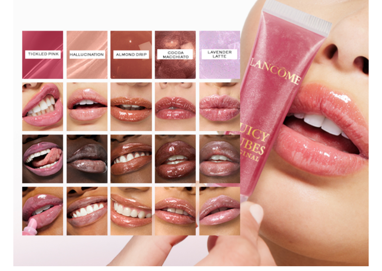 تست رنگ لیپ‌گلاس لانکوم Ticked Pink و Dreamsicle روی لب